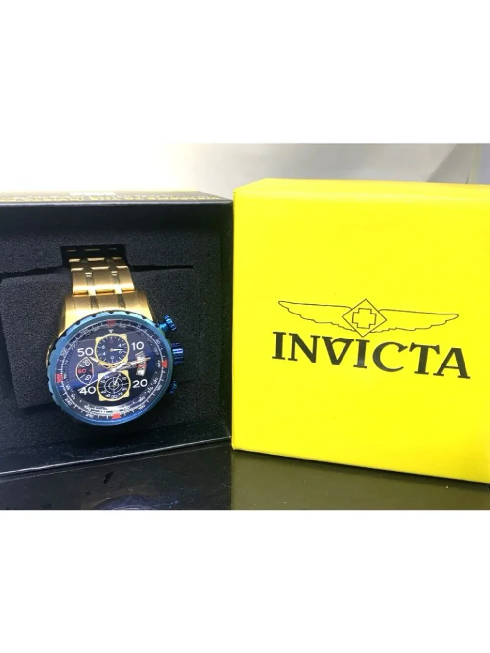 Invicta Men's Watch 19173 Aviator Quartz Chronograph Blue Dial Gold Steel 48mm